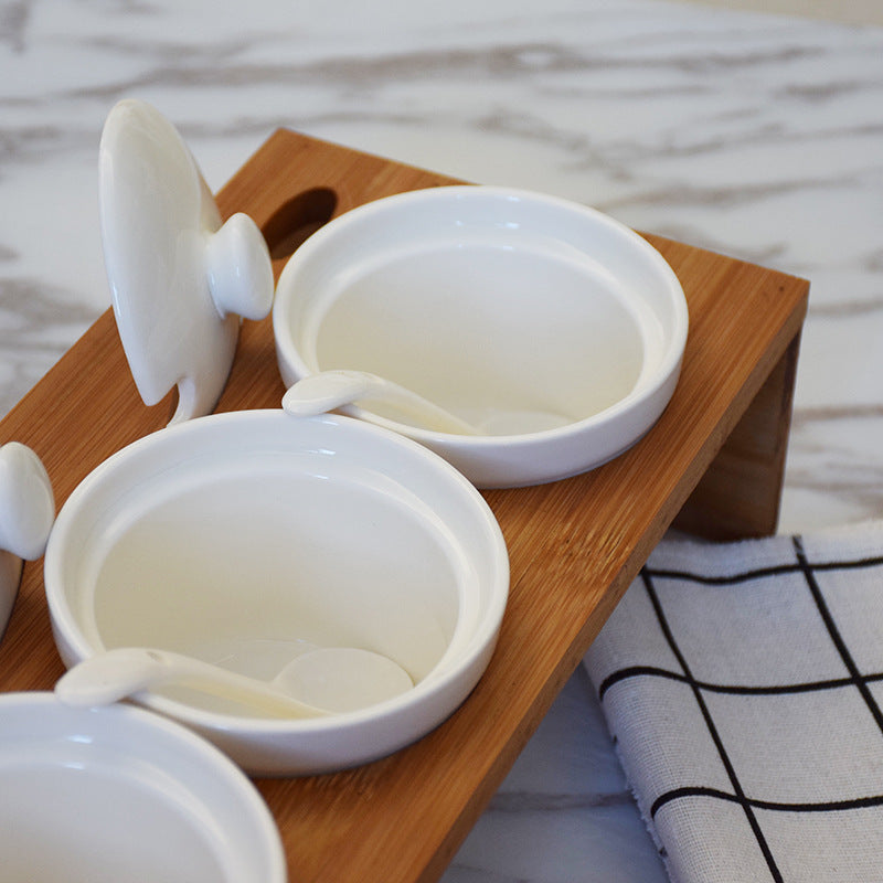 Organizadores de Condimentos Elegantes: Bambú y Cerámica en Cocina