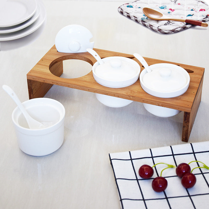 Organizadores de Condimentos Elegantes: Bambú y Cerámica en Cocina